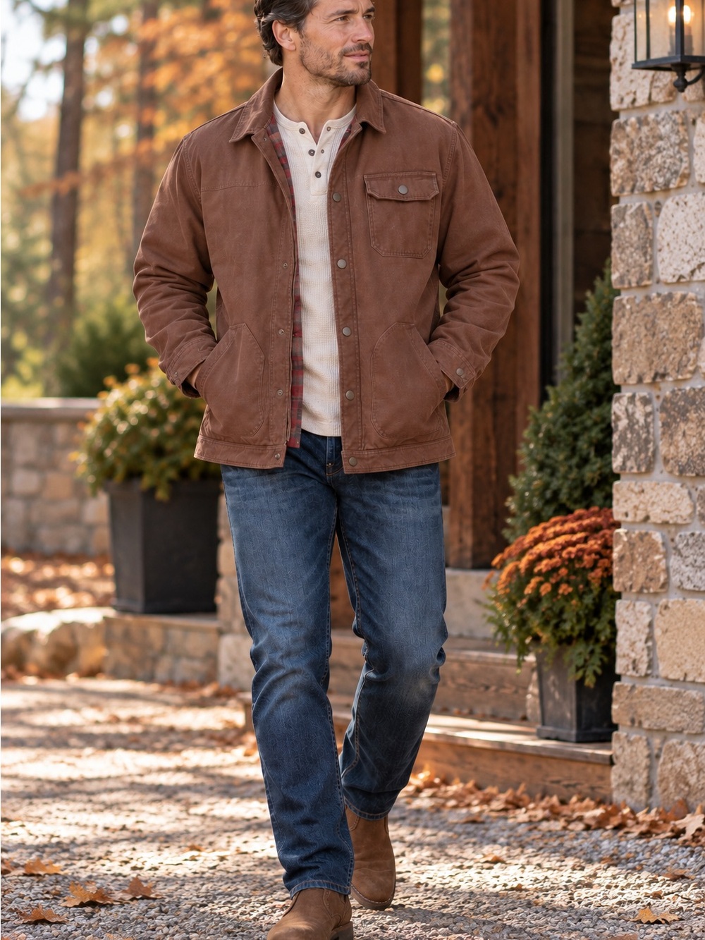 Venado Men’s XL Concealed Carry Shirt Jacket Brown Canvas Plaid Lined Workwear